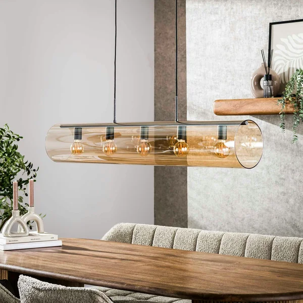 Suspension tube en verre ambré 5 lampes RALF