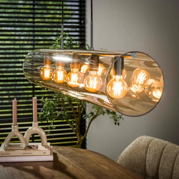 Suspension tube en verre ambré 5 lampes RALF