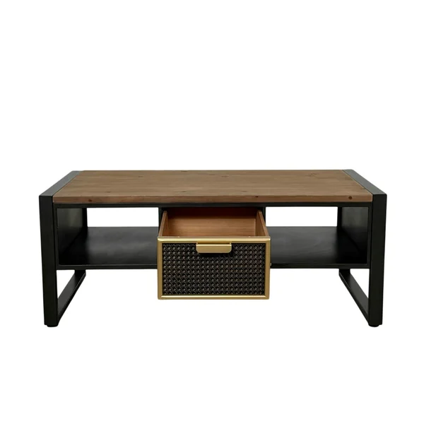 Table basse avec rangement et 1 tiroir en cannage métallique ATELIER
