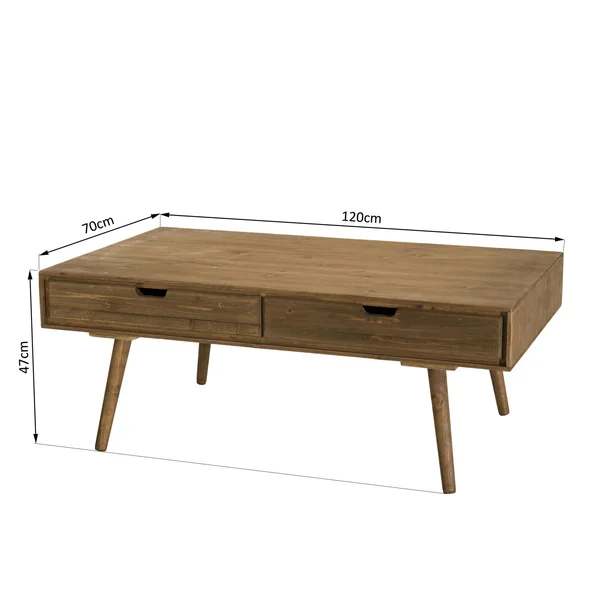 Table basse avec tiroirs en bois de sapin LIMA