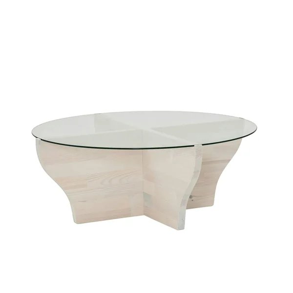 Table basse blanche en verre et bois - pied en X, ANZIO