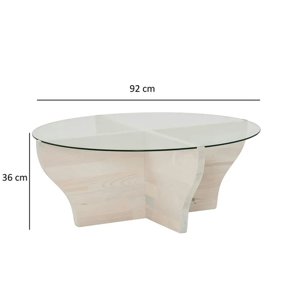 Table basse blanche en verre et bois - pied en X, ANZIO