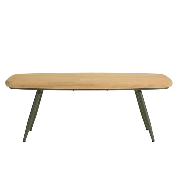 Table basse bords arrondis pin et métal vert 100 cm BAGAN