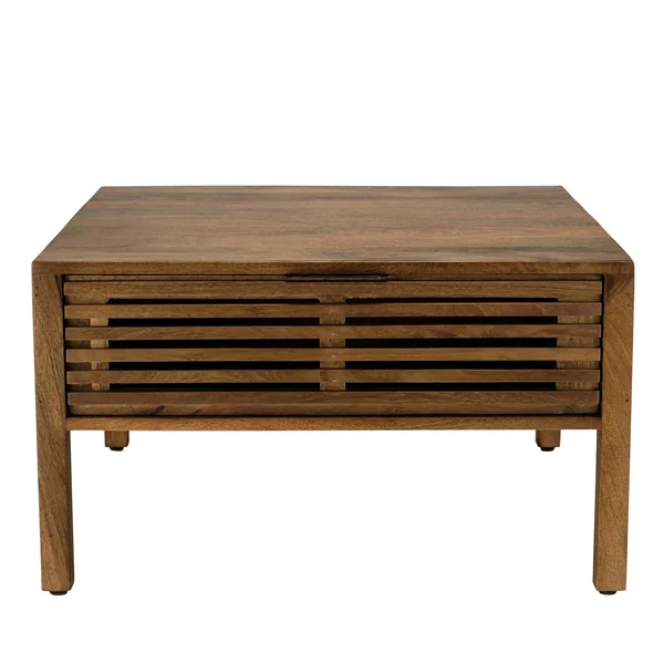 Table basse carrée 70x70 cm bois exotique 2 tiroirs opposés KANHA