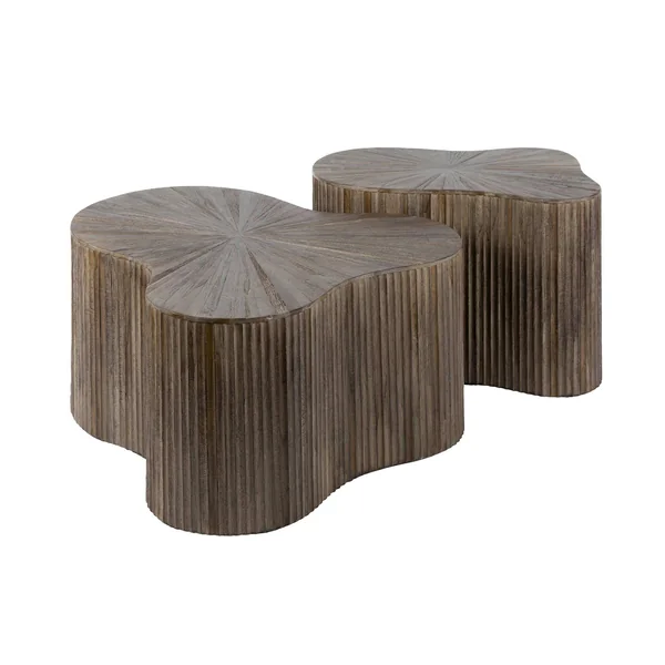 Table basse design en bois de teck avec plateau en marqueterie (lot de 2) YOGY