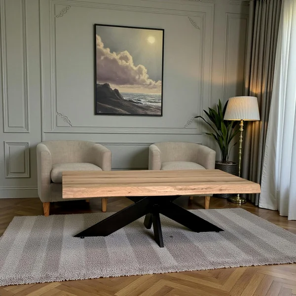 Table basse design en chêne blanc avec bords naturels PALERME