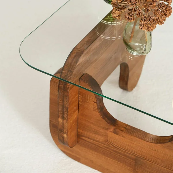 Table basse design en verre et bois brun - forme triangle ANZIO