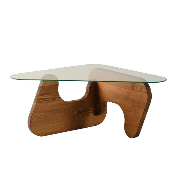 Table basse design en verre et bois brun - forme triangle ANZIO