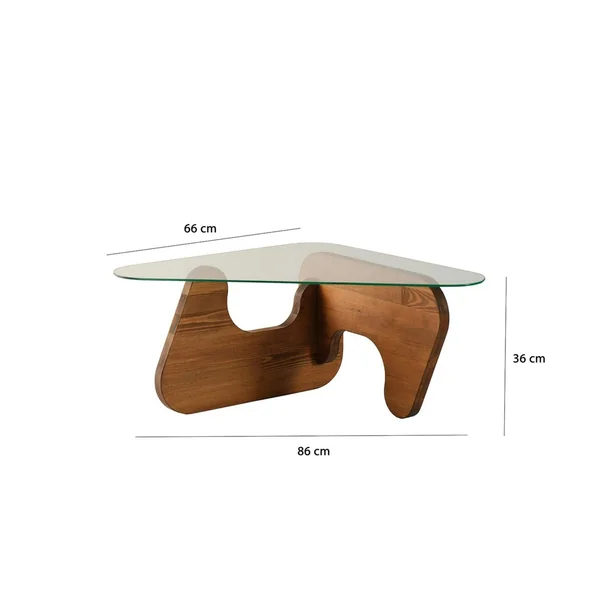 Table basse design en verre et bois brun - forme triangle ANZIO