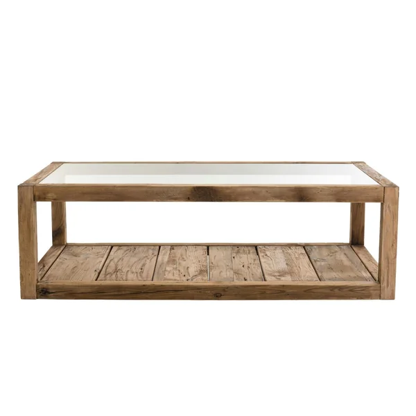 Table basse double plateau en bois de pin recyclé et verre DENVER
