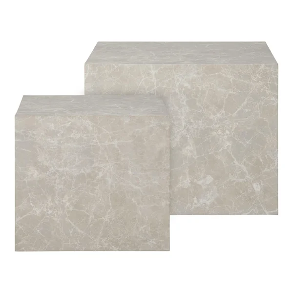 Table basse effet marbre beige - set de 2 cubes design TRINITE