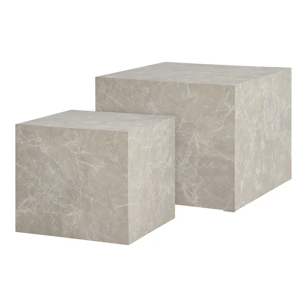 Table basse effet marbre beige - set de 2 cubes design TRINITE