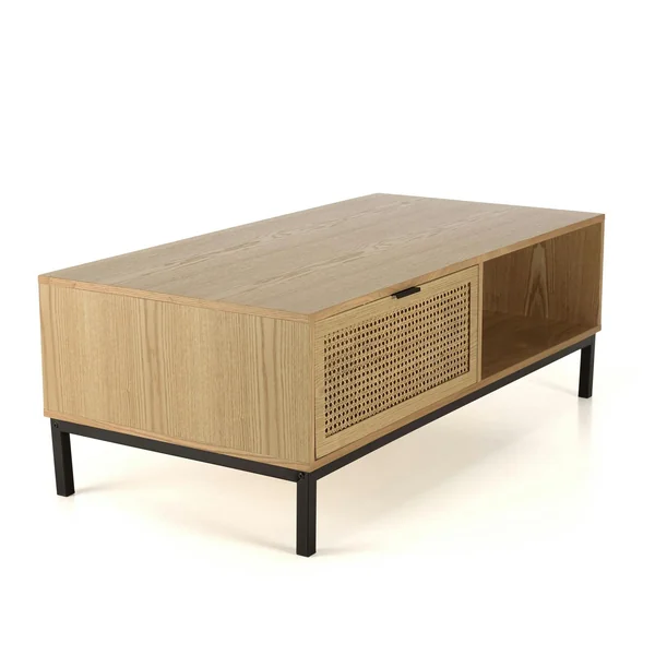 Table basse en bois 2 tiroirs cannage rotin PALMA
