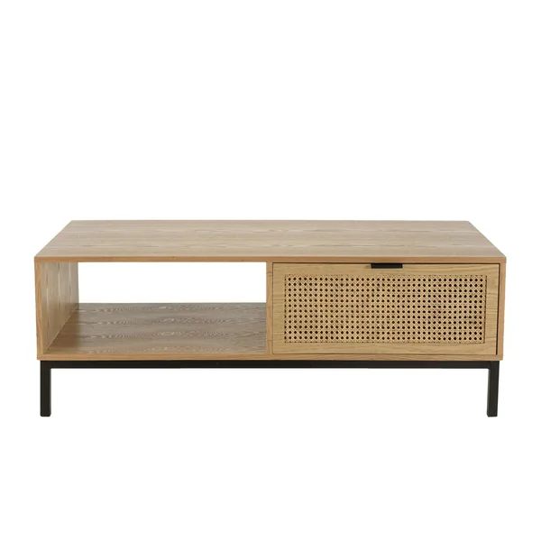 Table basse en bois 2 tiroirs cannage rotin PALMA