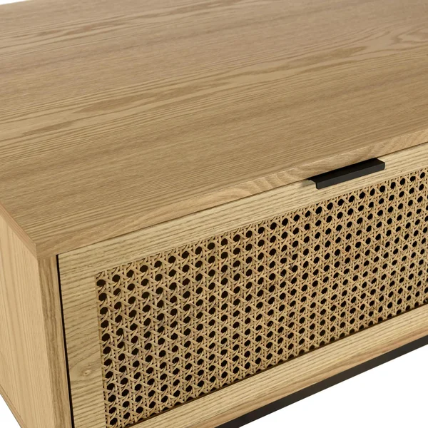 Table basse en bois 2 tiroirs cannage rotin PALMA