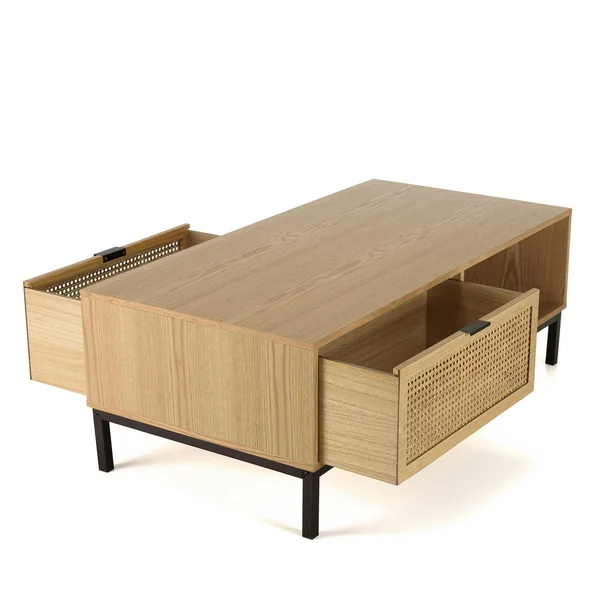 Table basse en bois 2 tiroirs cannage rotin PALMA
