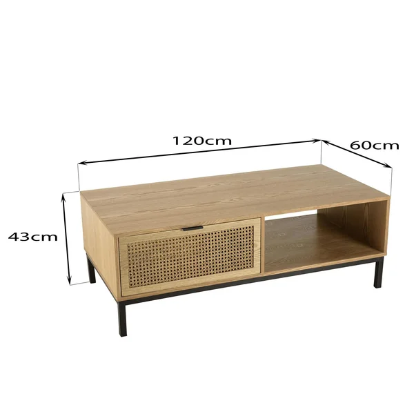 Table basse en bois 2 tiroirs cannage rotin PALMA