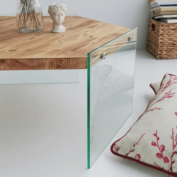 Table basse en bois clair et verre - forme hexagone LHASA
