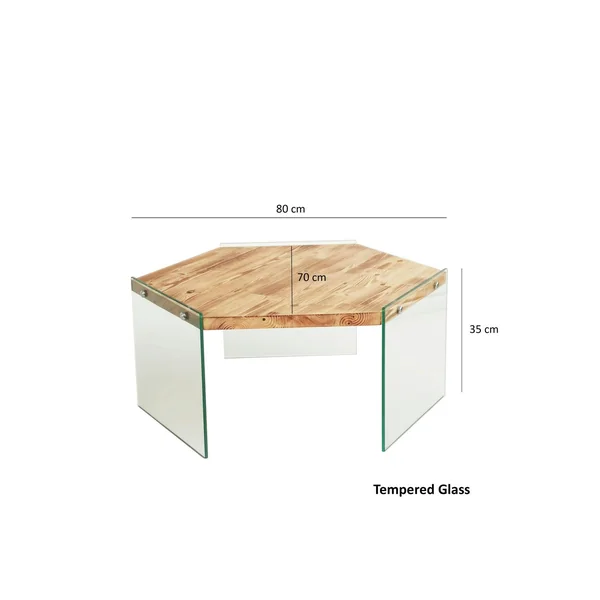 Table basse en bois clair et verre - forme hexagone LHASA
