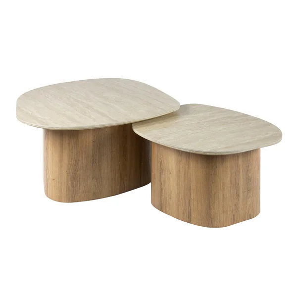 Table basse en céramique et bois, forme galet (lot de 2) ASCOLI