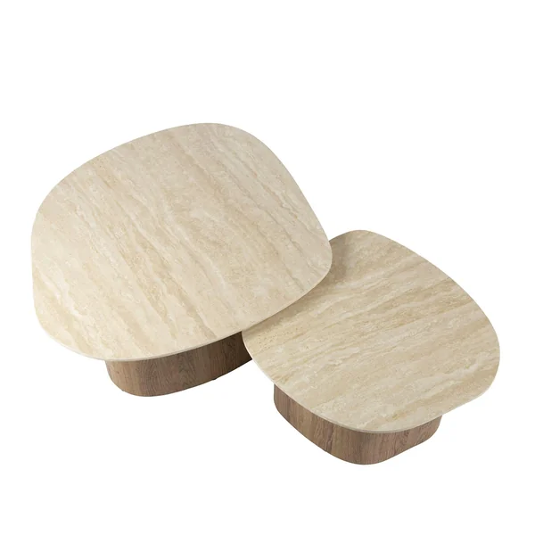 Table basse en céramique et bois, forme galet (lot de 2) ASCOLI