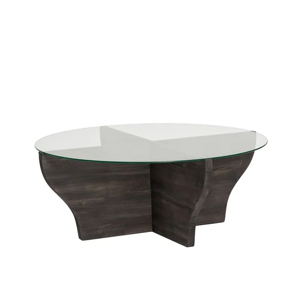 Table basse en verre et bois gris foncé - pied en X, ANZIO