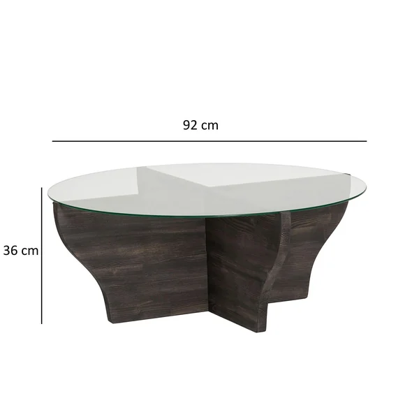 Table basse en verre et bois gris foncé - pied en X, ANZIO