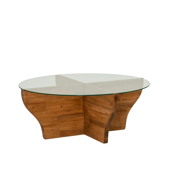 Table basse en verre et bois marron - pied en X, ANZIO