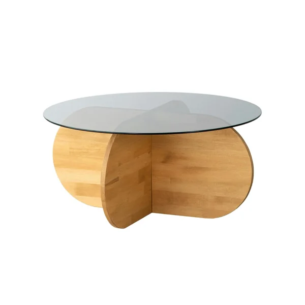 Table basse en verre fumé – pied en croix bois clair ANZIO