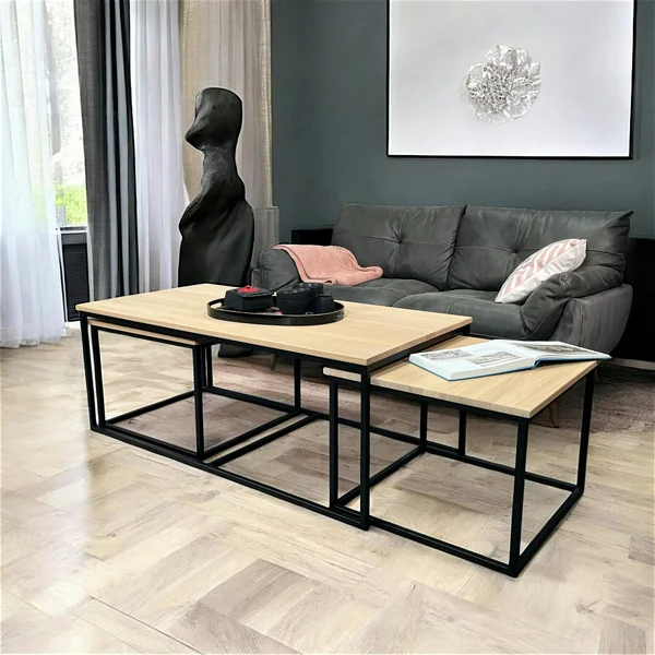 Table basse gigogne en bois de chêne blanc (lot de 3) COLOGNE