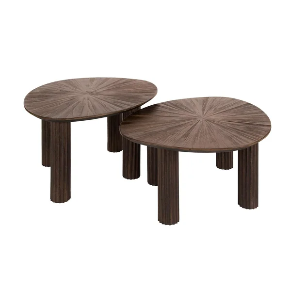 Table basse gigogne en bois de teck forme organique triangulaire (lot de 2) YOGY