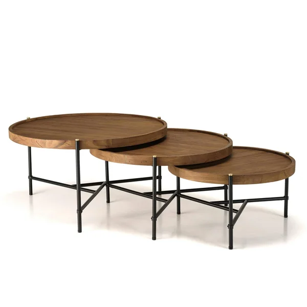 Table basse gigogne ronde en teck recyclé (lot de 3) SWING