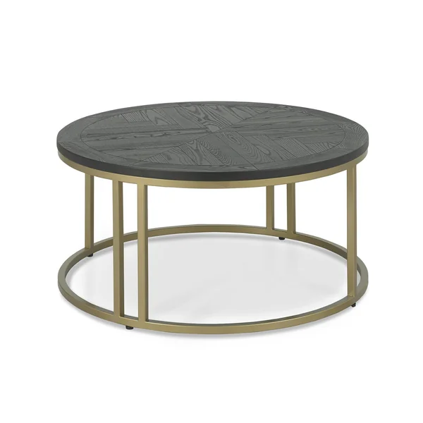 Table basse noire ronde en marqueterie de bois VALLEY