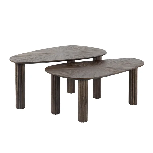 Table basse organique en bois de teck forme galet (lot de 2) YOGY