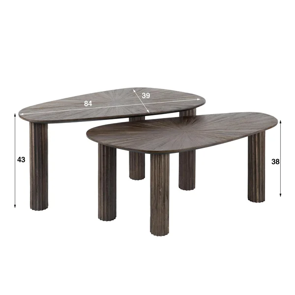 Table basse organique en bois de teck forme galet (lot de 2) YOGY