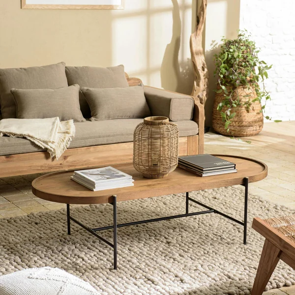 Table basse ovale en teck et métal 140 cm SWING
