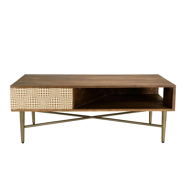 Table basse rectangulaire plateau bois semi ouvert pieds dorés KANHA
