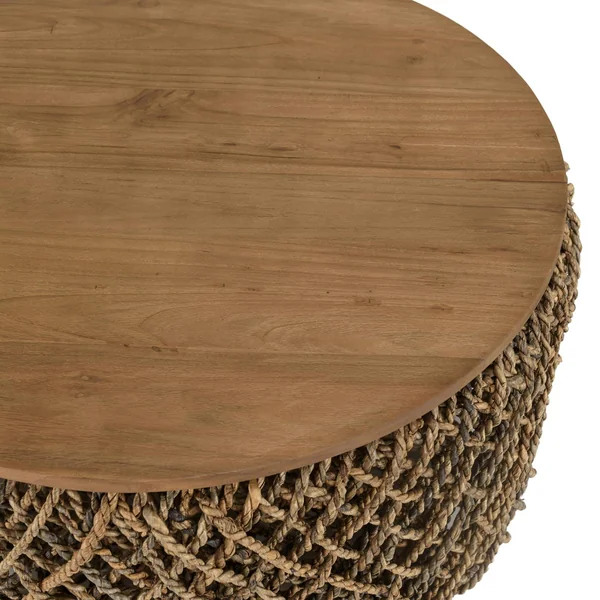 Table basse ronde 70 cm fibre tressée et bois SWING