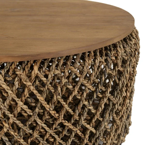 Table basse ronde 70 cm fibre tressée et bois SWING