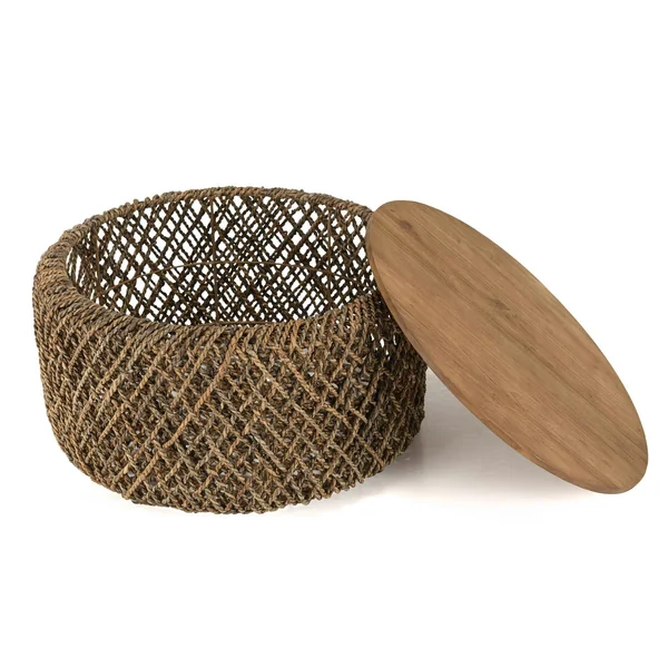 Table basse ronde 70 cm fibre tressée et bois SWING