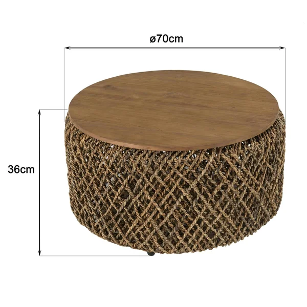 Table basse ronde 70 cm fibre tressée et bois SWING