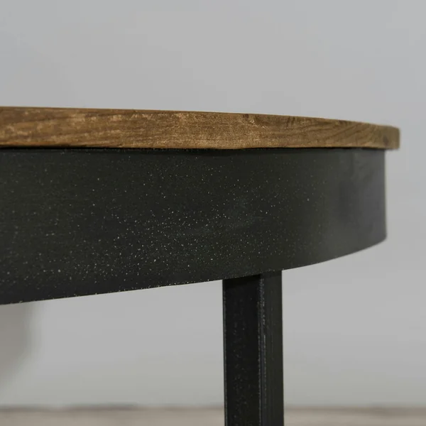 Table basse ronde bois de teck recyclé métal noir grand modèle SWING