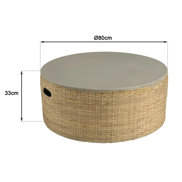 Table basse ronde de jardin bambou et béton 80 cm HERCULE