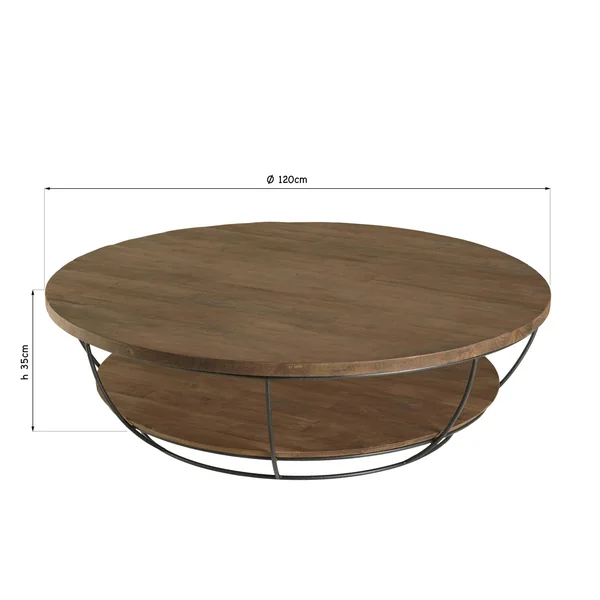 Table basse ronde double plateau métal noir D 120 cm SWING