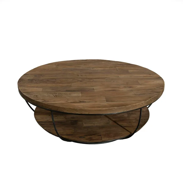 Table basse ronde double plateaux en teck recyclé et métal noir D100xH35cm SWING