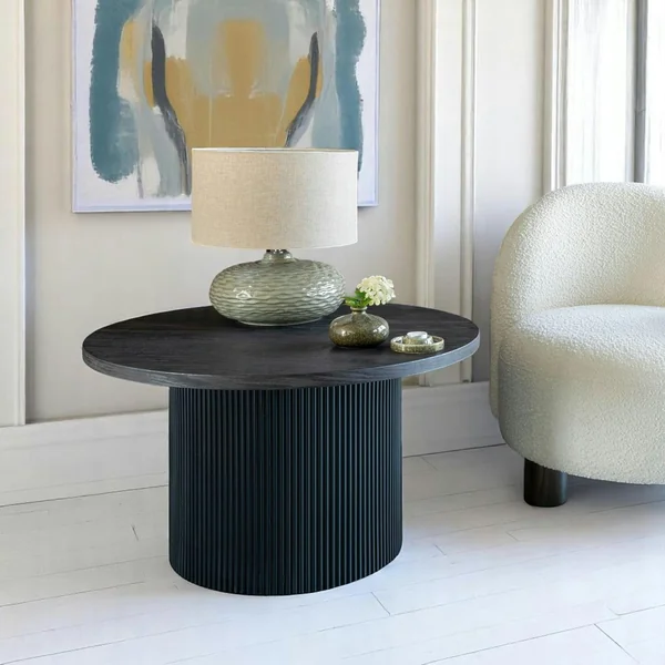 Table basse ronde effet bois foncé ø80 cm MATERA