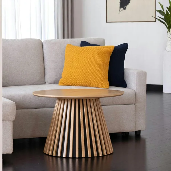 Table basse ronde en chêne clair avec piètement baguette ø70 cm AMSTERDAM