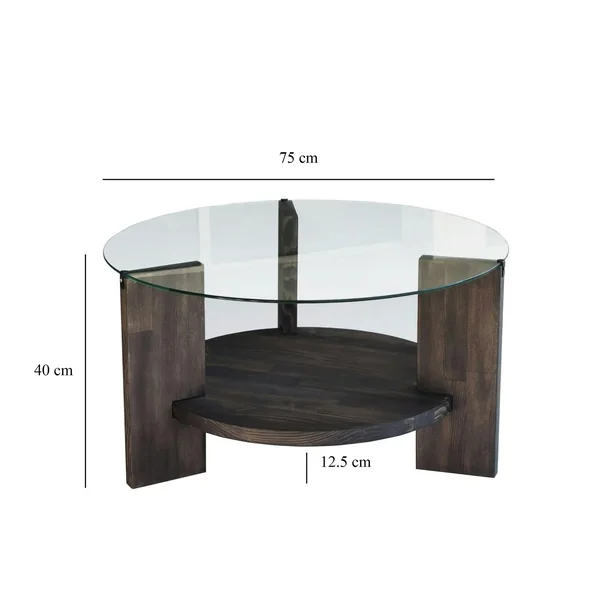 Table basse ronde en verre et bois foncé - 2 plateaux ANZIO