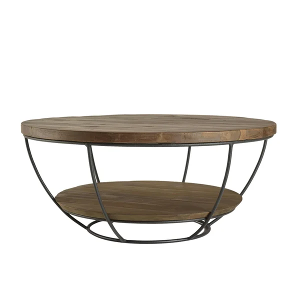 Table basse ronde teck recyclé et métal double plateau D80cm SWING