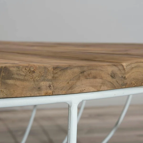 Table basse ronde teck recyclé structure filaire blanche 1 plateau SWING